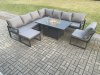 Fimous Aluminium Lounge Corner Sofa Outdoor Garden Furniture Sets Gas Fire Pit Dining Table Set with Big Footstool Dark Grey