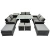 Fimous Outdoor Love Sofa Set 10 Seat Rattan Garden Furniture Set with Adjustable Lifting Dining or Coffee Table Side Table Dark Grey Mixed