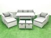 Fimous Rattan Garden Furniture Set Outdoor 9 Seater Patio Dining Sets with Glass Top Dining Table and Side Table Light Grey Mixed