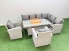 Fimous Rattan Corner Sofa Chair Set Outdoor Furniture Garden Dining Set Gas Fire Pit Table with Temper Glass Light Grey Mixed