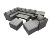 Fimous 7 Pieces Outdoor PE Rattan Garden Furniture Corner Sofa Oblong Coffee Table Set with Cushions 2 Big Footstools Side Table Dark Grey Mixed