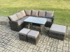 Fimous Outdoor Furniture Garden Dining Set Rattan Corner Sofa Set with Rectangular Dining Table 3 Footstools Dark Grey Mixed