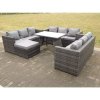 Fimous Outdoor Rattan Garden Furniture Lounge Sofa Set With Oblong Dining Table With Clear Tempered Glass And Big Footstool