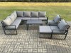Fimous Aluminium Garden Furniture Set Outdoor Indoor Lounge Corner Sofa 2 Pcs Chair Oblong Coffee Table Sets with Big Footstool Dark Grey