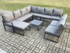 Fimous 10 Seater Patio Outdoor Garden Furniture Aluminium Lounge Corner Sofa Set with Square Coffee Table with Big Footstool Dark Grey
