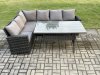 Fimous 6 Seater Garden Rattan Furniture Corner Dining Set Rectangular Dining Table Indoor Outdoor Lounge Sofa Set Dark Grey Mixed