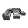 Fimous Rattan Garden Outdoor Furniture Set 3 Seater Sofa Coffee Table with 3 Footstools Side Table Dark Grey Mixed
