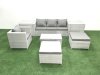 Fimous 7 Pieces Rattan Garden Furniture Set Outdoor Garden Sofa Chair Coffee Table Set with 2 Side Tables 2 Big Footstools Light Grey Mixed