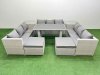 Fimous Patio Outdoor Garden Furniture Sets with Black Glass Top Dining Table 3 Seater Sofa 2 Side Tables 2 Big Stool Light Grey