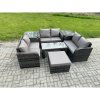Fimous 7 Seater Rattan Garden Furniture Set Indoor Outdoor Patio Sofa Set with Coffee Table Love seat Sofa 2 Side Tables Big Footstool Dark Grey Mixed