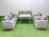 Fimous Rattan High Back Lounge Sofa Set Patio Dining Table & Chairs Set with 3 Seater Sofa 2 Reclining Chairs Light Grey