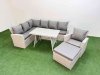 Fimous Garden Outdoor Rattan Furniture Set Rattan Corner Sofa Oblong Dining Table with Armchair Big Footstool Light Grey Mixed 8 Seater