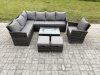 Fimous Rattan Lounge Corner Sofa Set Wicker PE Outdoor Garden Furniture Set with Rectangular Coffee Table 2 Small Footstools Chair Dark Grey Mixed