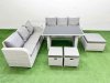 Fimous 9 Seater Rattan Outdoor Dining Table 3 Seater Sofa Set with Side Table 3 Stools Light Grey