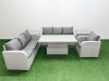 Fimous 7 Seater Poly Rattan Outdoor Garden Furniture Adjustable Lifting Dining or Coffee Table Sofa Set Patio 3 Seater Sofa Reclining Chair 3 Seater Sofa 2 Side Table Light Grey
