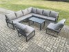 Fimous Aluminium 9 Seater Patio Outdoor Garden Furniture Lounge Corner Sofa Set with Oblong Coffee Table Dark Grey