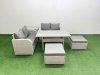 Fimous 6 Seater Outdoor Love Sofa Set Rattan Garden Furniture Set with Rectangular Dining Table 2 Footstool Side Table Light Grey