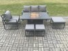 Fimous Aluminium Outdoor Garden Furniture Set Gas Fire Pit Dining Table Set Gas Heater Burner with 3 Footstools Dark Grey 7 Seater