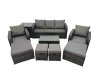 Fimous Outdoor Reclining Chair 3 Seater Sofa Coffee Table Set Garden Rattan Furniture Set 9 Seater with 4 Stools Side Table Dark Grey