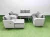 Fimous 7 Seater Rattan Garden Furniture Set Outdoor Love Sofa Set with Rectangular Dining Table Big Footstool Light Grey