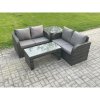 Fimous High Back Rattan Garden Furniture Set with Loveseat Sofa Rectangular Coffee Table Indoor Outdoor Patio Lounge Sofa Set Dark Grey Mixed