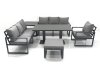 Fimous Outdoor Garden Furniture Set Aluminium Lounge Sofa Adjustable Rising Lifting Dining Table Sets with Big Footstool Side Table Dark Grey