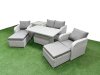 Fimous Light Grey PE Wicker Rattan Garden Furniture Set Sofa Set Reclining Chair Adjustable Lifting Dining or Coffee Table 6 Seater 2 Big Stools Side Table