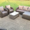 Fimous Dark Grey Mix PE Wicker Rattan Garden Furniture Set Sofa Set Reclining Adjustable Chair 6 Seater Oblong Coffee Table