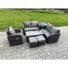 Fimous Rattan Outdoor Garden Furniture Sofa Set Patio Table & Chairs Set with 2 Small Footstools Side Table Dark Grey Mixed