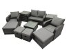 Fimous Rattan Garden Outdoor Furniture Set Love Sofa Square Coffee Table Set with 4 Stools 2 Side Table Dark Grey Mixed