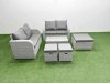 Fimous 7 Seater Outdoor Love Sofa Set Rattan Garden Furniture Set with Rectangular Coffee Table 3 Footstool Light Grey