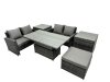 Fimous Outdoor Love Sofa Set 5 Seat Rattan Garden Furniture Set with Adjustable Lifting Dining or Coffee Table Dark Grey Mixed