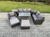 Fimous 8 PCS Outdoor Lounge Sofa Set Wicker PE Rattan Garden Furniture Set with Rectangular Dining Table Armchair 2 Big Footstool 2 Side Tables Dark Grey Mixed