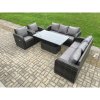Fimous 8 Seater PE Rattan Outdoor Garden Furniture Sets Height Adjustable Rising lifting DiningTable Sofa Set with Reclining Chair Dark Grey Mixed