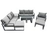 Fimous Outdoor Garden Furniture Set Aluminium Lounge 3 Seat Sofa Oblong Coffee Table Sets with Chair 4 Stools Dark Grey