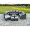 Fimous Rattan Garden Furniture 9 Piece Patio Set With Table Sofa Square Coffee Table Reclining Chair Loveseat sofa Side 3 Seater Sofa 3 Footstools 2 Side Tables