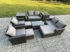 Fimous Garden Furniture Sets 10 Pieces Outdoor Rattan Furniture Manual Wicker Patio Sofa Chair Set with Coffee Table 3 Footstools 2 Side Tables Dark Grey Mixed