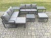 Fimous Aluminium 8 Seater Outdoor Garden Furniture Lounge Sofa Set with Square Coffee Table 2 Side Tables 2 Big Footstools Dark Grey