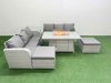 Fimous Outdoor Garden Furniture Sets 8 Seater Wicker Rattan Furniture Sofa Sets with Firepit Dining Table high Back Lounge Sofa 2 Big Footstool Side Table Light Grey