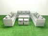 Fimous Rattan Garden Outdoor Furniture Set 11 Seater Garden Sofa Oblong Coffee Table Set with 2 Small Footstool 2 Side Tables Light Grey Mixed