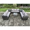 Fimous 9 Seater Rattan Garden Furniture Set Patio Outdoor Lounge Sofa Set with 2 Side Tables Square Coffee Table Dark Grey Mixed