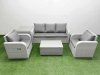 Fimous PE Rattan Garden Furniture Set Reclining Chair Sofa Lounge Sofa Set Oblong Coffee Table Side Table Light Grey