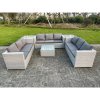 Fimous Light Grey Lounge Outdoor PE Rattan Garden Furniture Set Wicker Sofa Set Square Coffee Table 2 Side Table 9 Seat