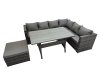 Fimous Rattan Garden Furniture Set Outdoor 7 Seater Patio Dining Corner Sofa Sets with Dining Table Big Stool Dark Grey Mixed