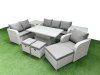 Fimous Patio PE Wicker 9 Seater Outdoor Rattan Furniture Sofa Sets with Adjustable Lifting Dining or Coffee Table Reclining Chair Loveseat Sofa 3 Seater Sofa Stool 2 Side Table Light Grey