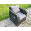 Fimous 9 Pcs Rattan Outdoor Garden Furniture Set Rectangular Dining Table and Chair Sofa Set With 2 Side Tables 3 Footstools Dark Grey Mixed