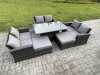Fimous 8 Seater Wicker Rattan Garden Furniture Rising Table Set with 2 Big Footstool Double Seat Sofa Dark Grey Mixed