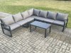 Fimous Aluminium Patio Outdoor Garden Furniture Lounge Corner Sofa Set with Oblong Coffee Table Dark Grey