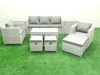 Fimous Rattan Garden Furniture Set 8 Seater Outdoor Garden Sofa Oblong Coffee Table Set with 2 Chairs 3 Stools 2 Side Tables Light Grey Mixed