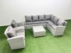 Fimous Rattan Garden Outdoor Furniture Set 8 Seater Rattan Garden Sofa Set with 2 Armchairs Light Grey Mixed
